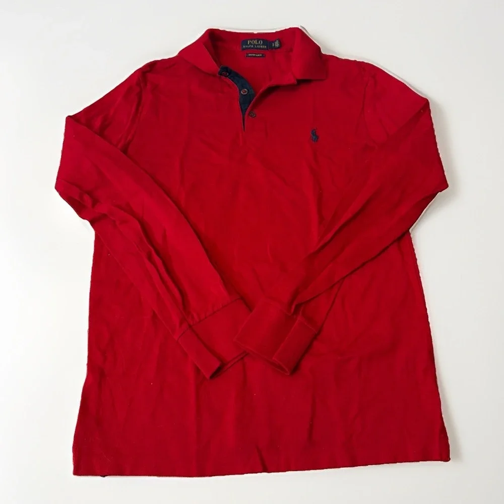 Ralph Lauren Polo Custom Slim Fit Red Long Sleeve Collared Shirt Small